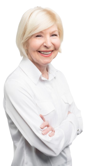 Smiling senior woman with blonde hair in a white blouse, confident in her Senior Insurance in San Antonio coverage.